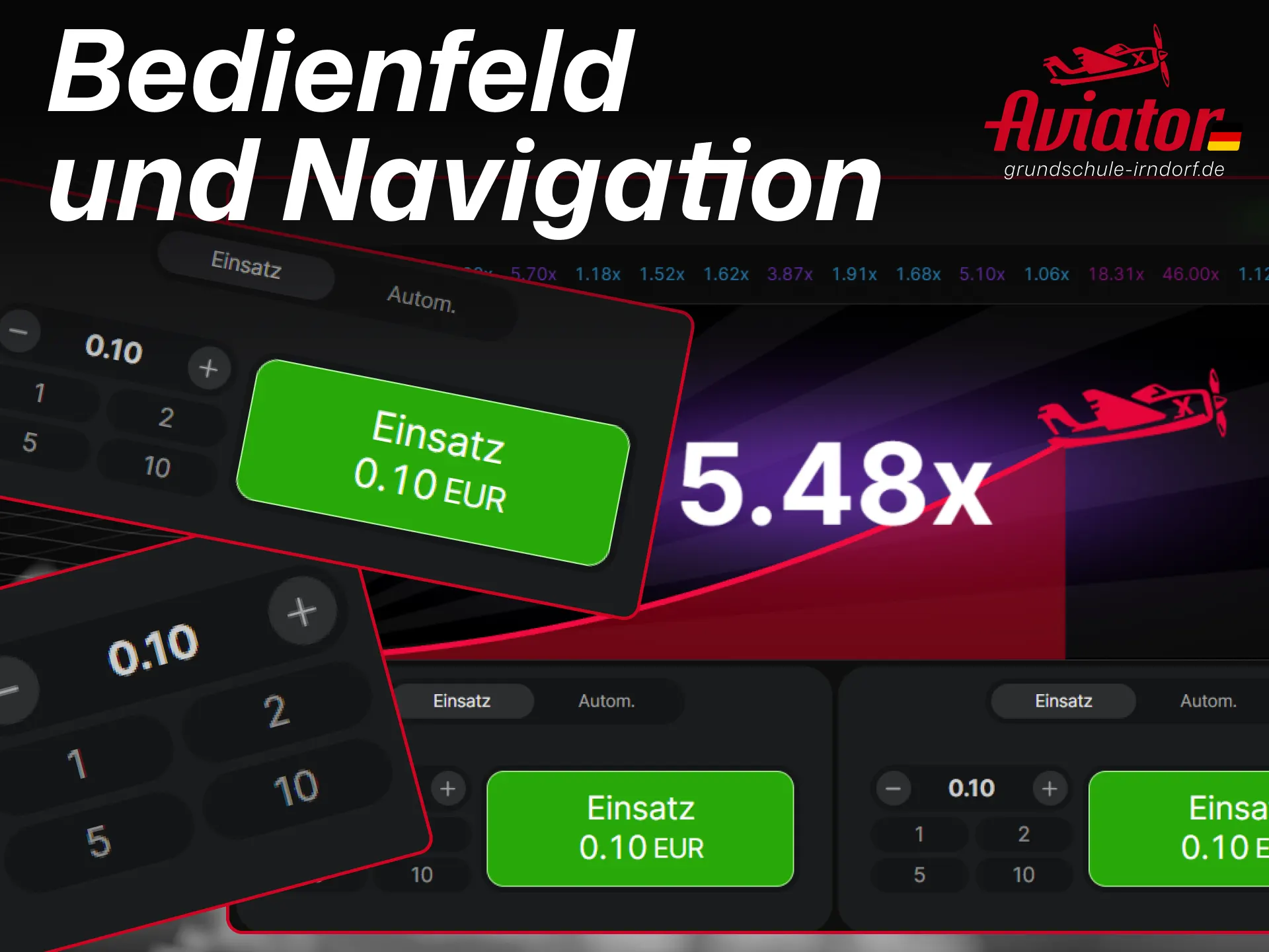 Nutzen Sie das intuitive Bedienfeld und die Navigation im Aviator-Spiel.